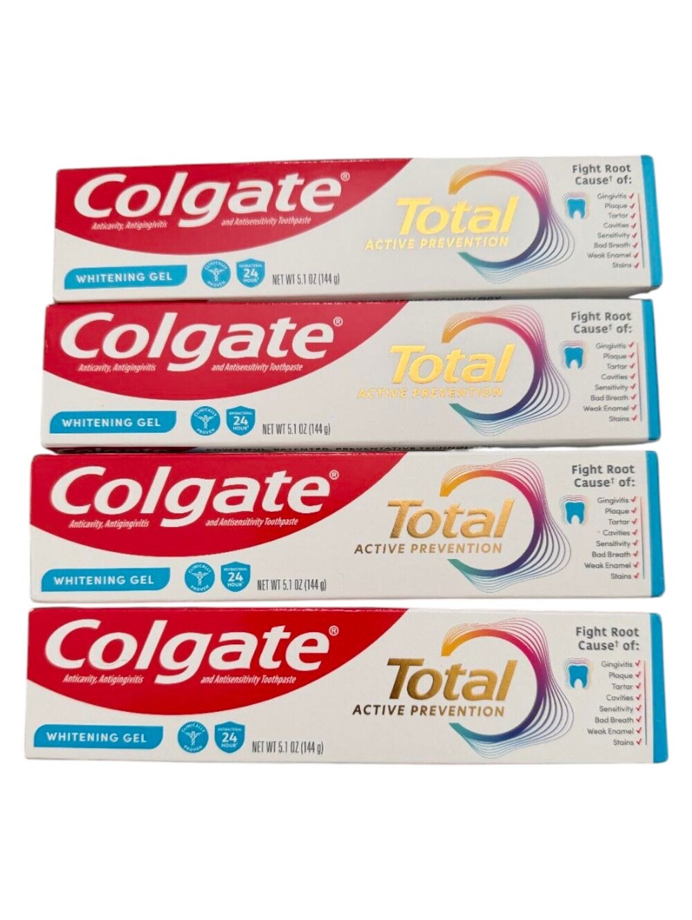 Lot of 4 Colgate Total Active Prevention Whitening Gel 5.1oz Exp 03/2028